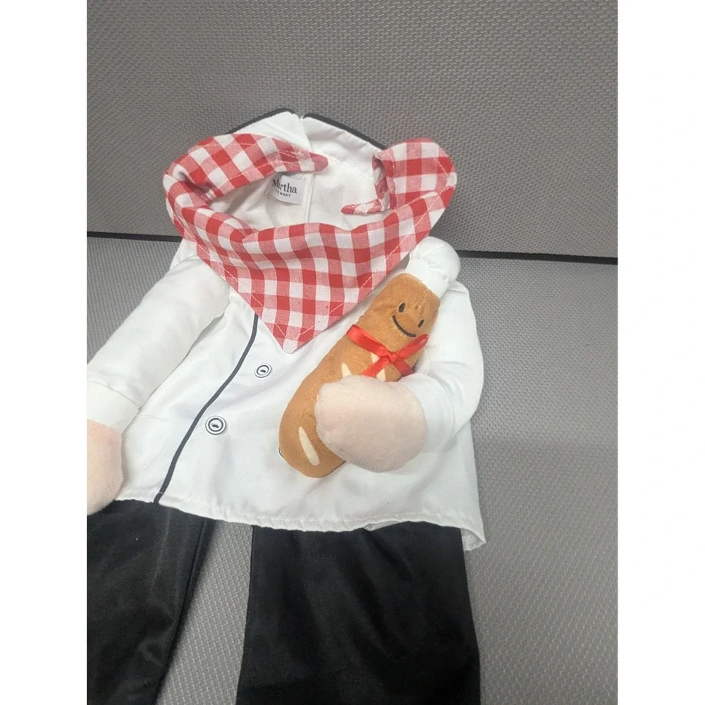 Martha Stewart French Chef Pet Costume White Coat Gingham Scarf Baguette-L